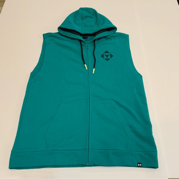 Under Armour Project Rock Sleeveless Full-Zip Hoodie in Coastal Teal (Green) XXL - Picture 3 of 13